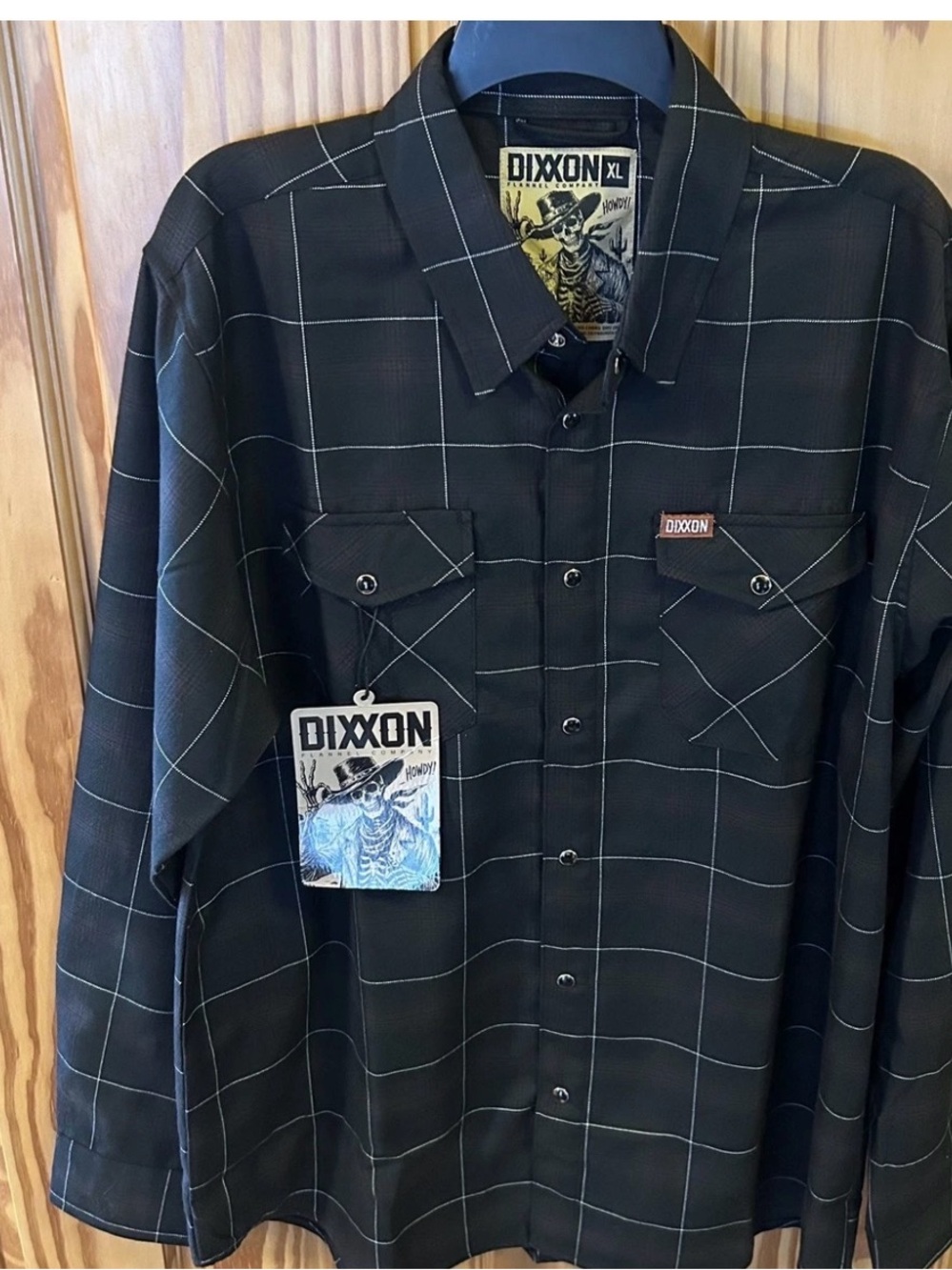 DIXXON Black Windowpane “Howdy” Flannel Shirt NWT